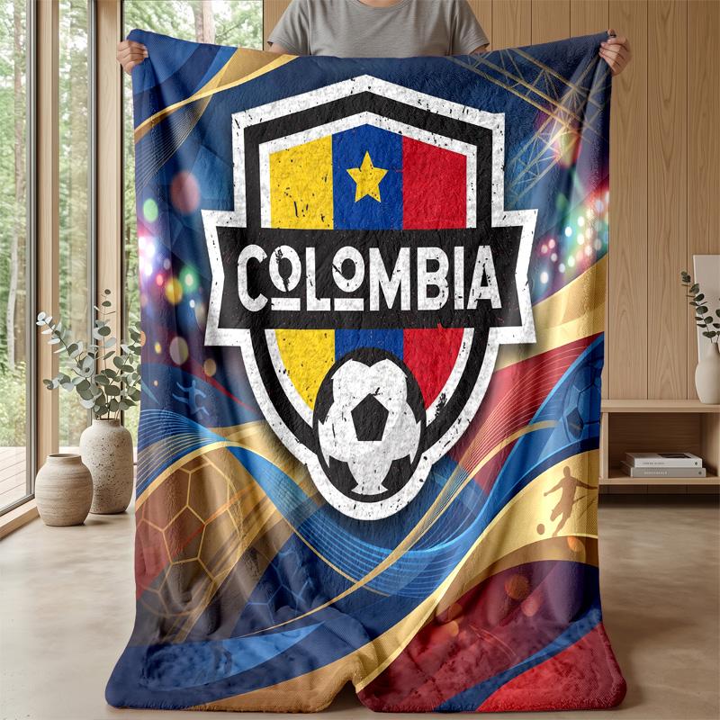 Colombia Football Printed Flannel Blanket Skin Friendly Warm Decorative Throw for Indoor Couch Bed Daily Use