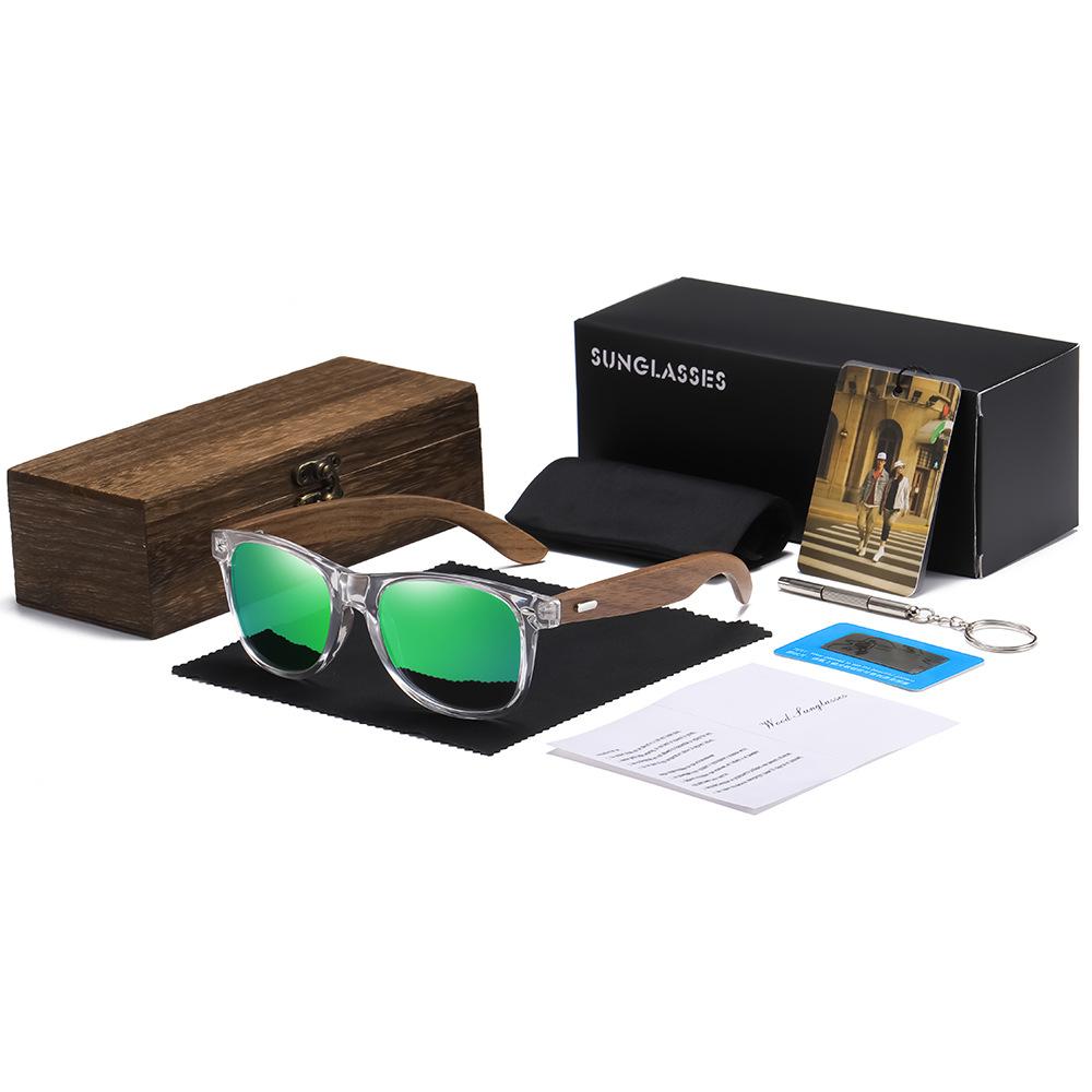 XUEDIAO Transparent PC Frame With Wood Tmeple Sun Glasses Polarized for Men Women Fashion Handmade Sunglasses