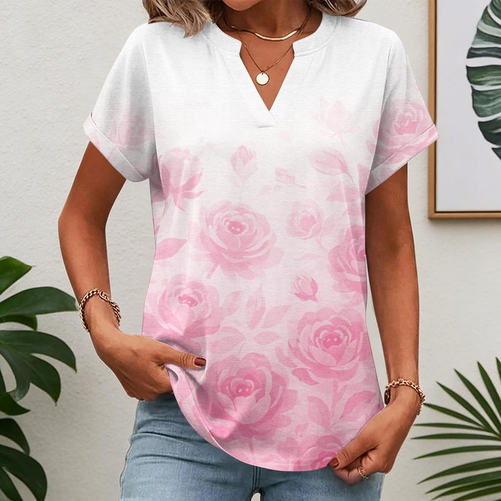 Tops para Mujer Camiseta de Manga Corta Camisas de Verano con Cuello en V Blusas de Trabajo Túnica de Negocios