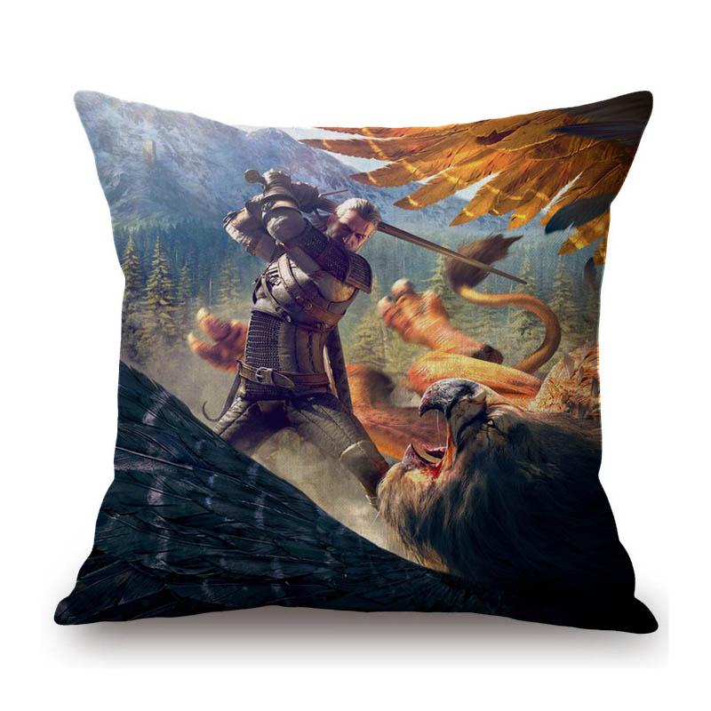 Game Poster Witcher Art Home Decorative Sofa Throw Pillow Case Wild Hunt Characters Cotton Linen Chair Bench Cushion Cover