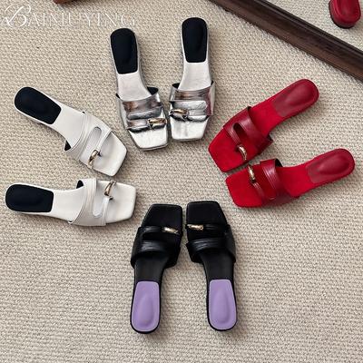Mode Zehensteg Damen Hausschuhe Flats Eckige Zehen Sandalen Schuhe Frau Flip Flops Sommer 2025 Trend Lässiges Kleid Design Pantoletten Sandalen
