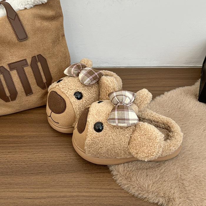Kapibara fluffy slippers for women in autumn and winter 2025, thick-bottomed indoor home thermal bag head cotton slippers