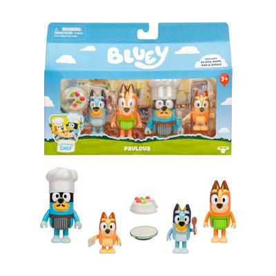 Bluey 4-Pack Chef Pavlova Toy Figure Playset, Toddler Figures and Toy Set with Chef Accessories, Poseable, for Kids Ages 3-5