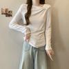 Slant neck long-sleeved T-shirt women's autumn and winter fleece polished bottoming shirt with slim-fitting pleated top