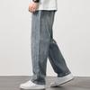 Calça jeans masculina de verão, cintura elástica, cordão ajustável, calça jeans com bolsos, cor sólida, perna larga, calça casual