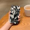 Artistic Graphic Black White Botanic Leaves Hidden Cat Pattern Line Film Aesthetic Protective Shockproof Bumper Cover For iPhone 14 15 16 Pro Max Plus