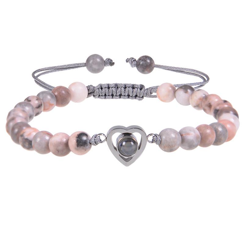 Stone Photo Bracelets For Women Heart Charm Inside Photo Charm Beaded Bangle Custom Stainless Steel&Customized Type