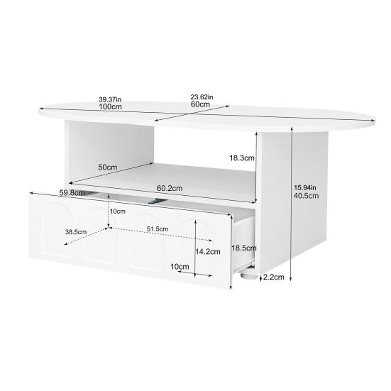 Coffee Table with Drawer Storage Compartments 2-Tiers Rounded Corner Smooth Surface Easy Assembly Cloud Shaped Coffee Table Home