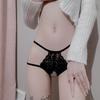 Women Sexy Lace Lingerie Open Crotch Thong Mesh Pearl Temptation Panty Lace Panties