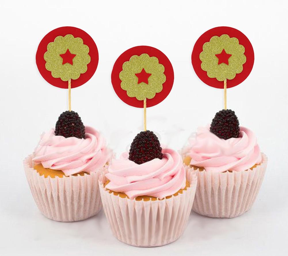 Darling Souvenir | Toppers de cupcake em formato de estrela com glitter | Decorações de sobremesa para festa de chá de bebê e casamento - Pacote de