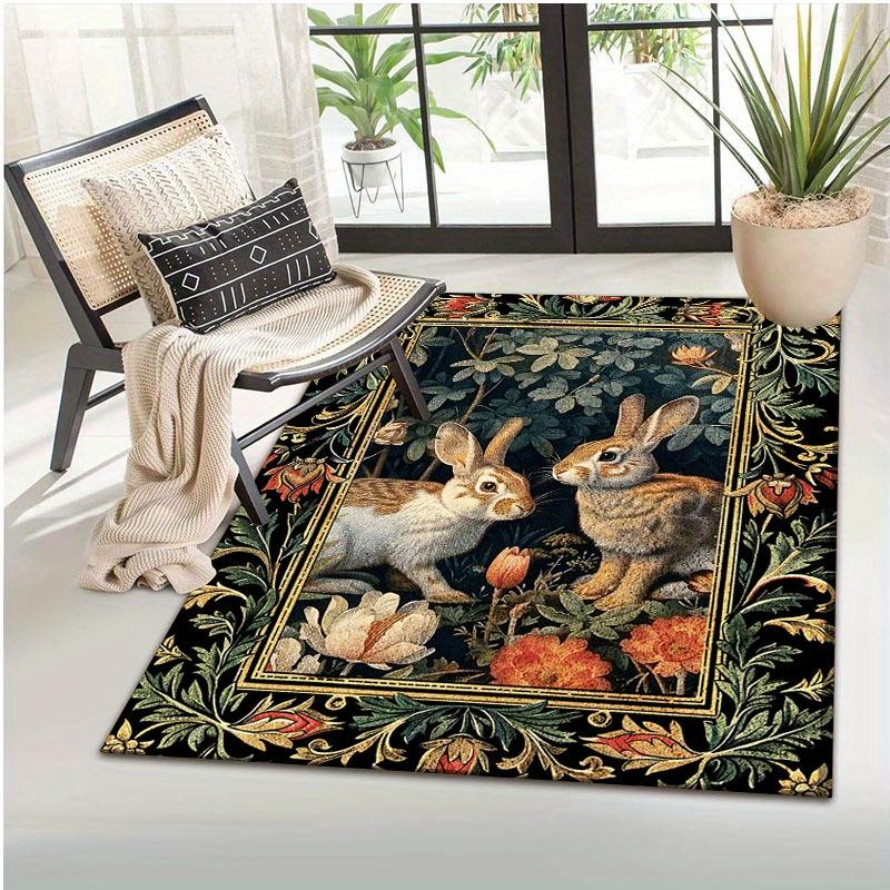 [Коврик из кристального велюра] Коврик с изображением зачарованного леса, животных и цветов из кристального велюра | Полиэстер, Можно стирать в машине, Универсальный 60x90cm