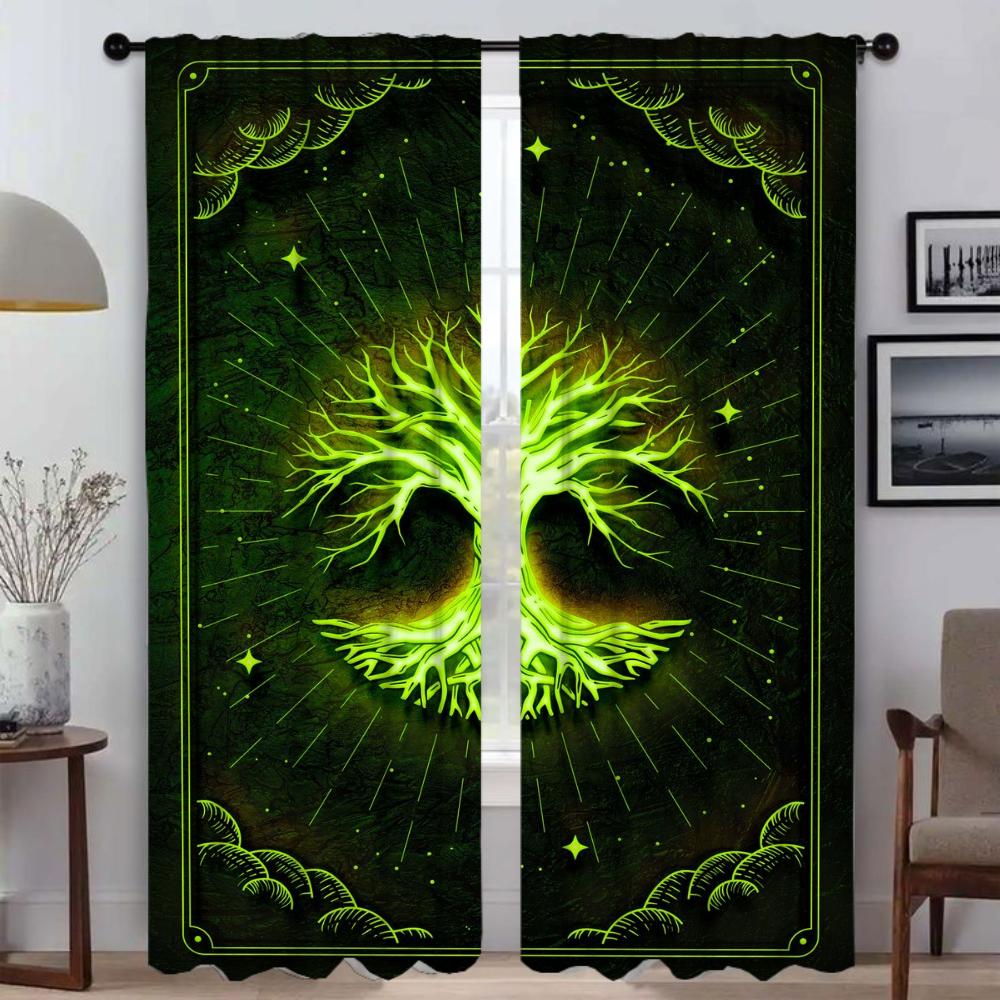 Blackout Curtain for Room 2 Panel Tree of Life Modern Living Room Curtains Halloween Decoration Partition Tulle for Bedroom Home