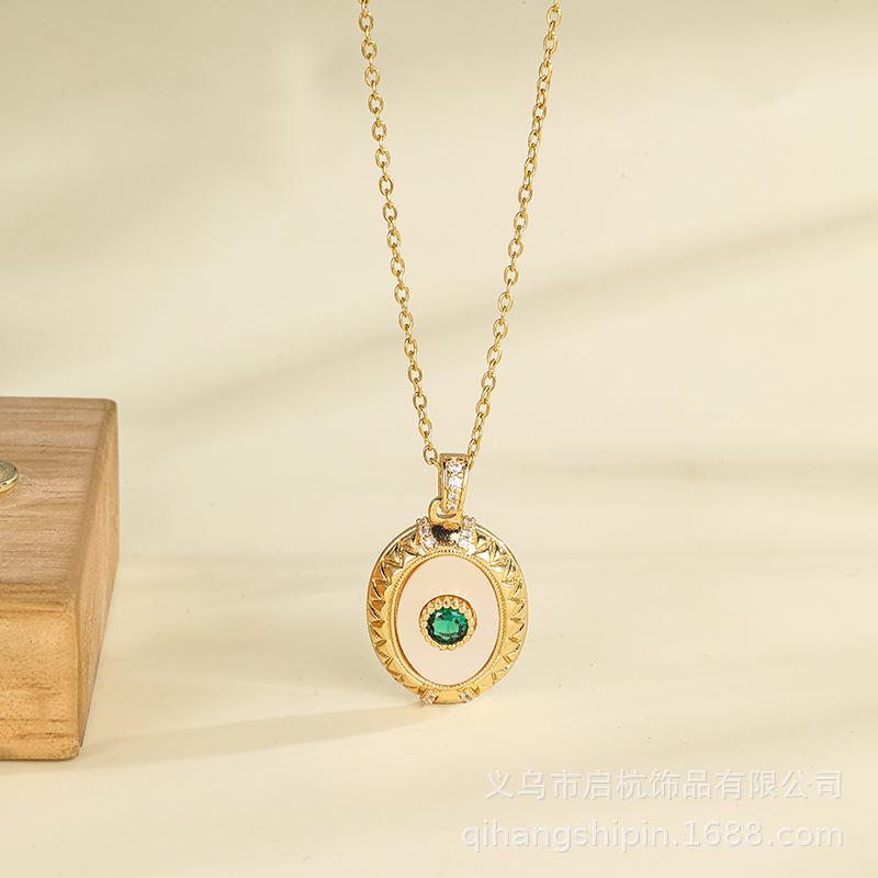 Emerald Necklace Women'S Personality Versatile Trend Ol Zircon Oval Pendant