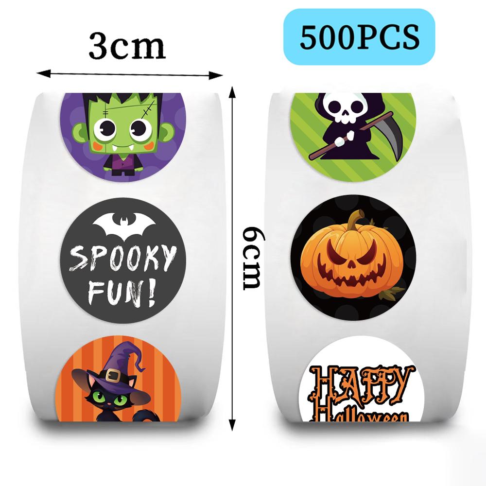 500PCS Halloween Roll-on Stickers Cartoon Pumpkin Ghost Mobile Phone Notebook Envelope Sealing Stickers Ten Patterns