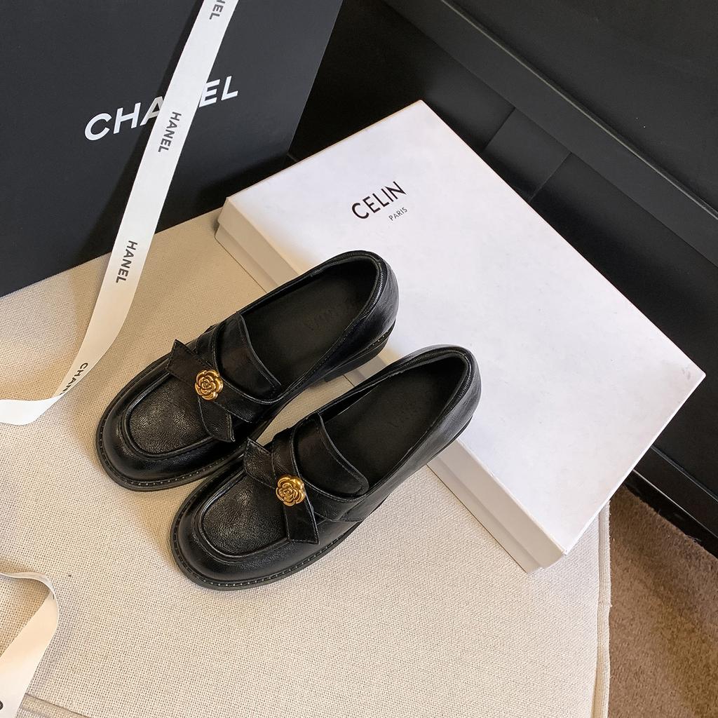 Camellia handmade soft-soled women's new autumn and winter thick-heeled single shoes retro small leather shoes