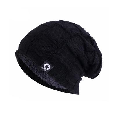 European and American Winter Men's Knitted Hat Double-layer Fleece Hat Sticker Label Knitted Wool Hat Beanies