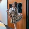2025 Retro French Sweet Print Vest, Shirt, and Pleated Skirt Set