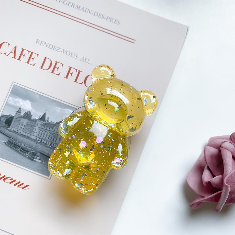 Supporto a Airbag Trasparente per Cellulare a Forma di Orso, Colore Misto con Paillettes, Supporto a Cuscino d'Aria Tridimensionale di Nicchia per Desktop