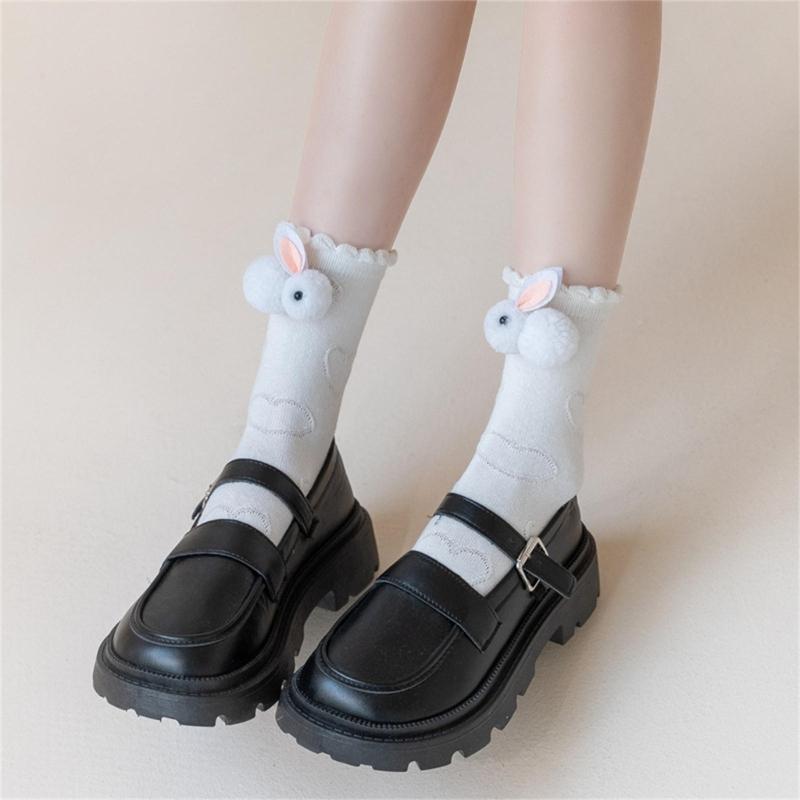 Women Calf Socks Ruffle Crew Socks Cotton Bootie Socks Lolitas Loose Socks Cute Rabbit Ankle Socks JK Middle Tube Socks