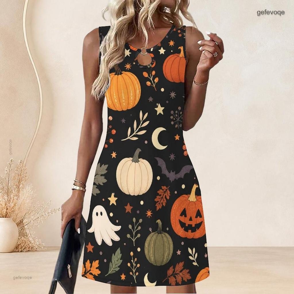 Plus Size Women Round Neck Sleeveless Tank Midi Dress Summer Light Leisure Outfit
