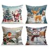 Short Plush Material Pillowcasehome Decor Christmas Scenes: Santa, Deer, Bird, Snowman Pattern Cushion Cover Suitable For Sofa B
