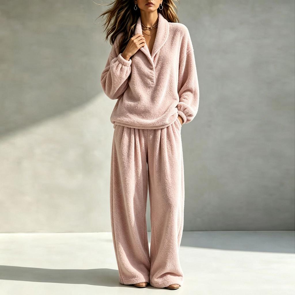 Women's Fall Winter Two-Piece Set Thick Warm Loose Fit Casual Loungewear