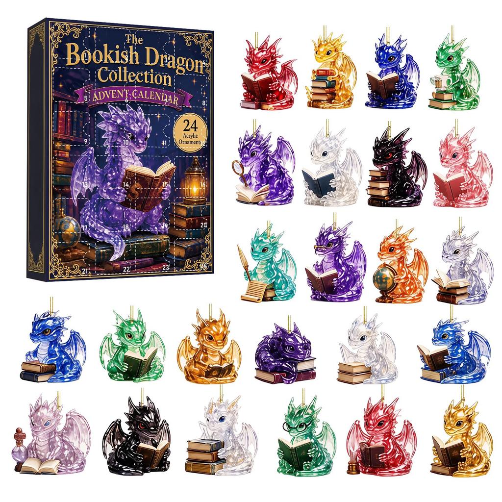 2026 Christmas Countdown Calenda, 24 Christmas "Dragon Reading a Book" Tree Ornament,Holiday Gift for Christmas