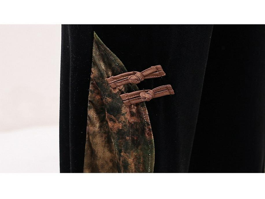 Costum elegant de catifea: Set de primăvară din două piese în stil etnic pentru femei de vârstă mijlocie – Design subțire pentru mărime plus