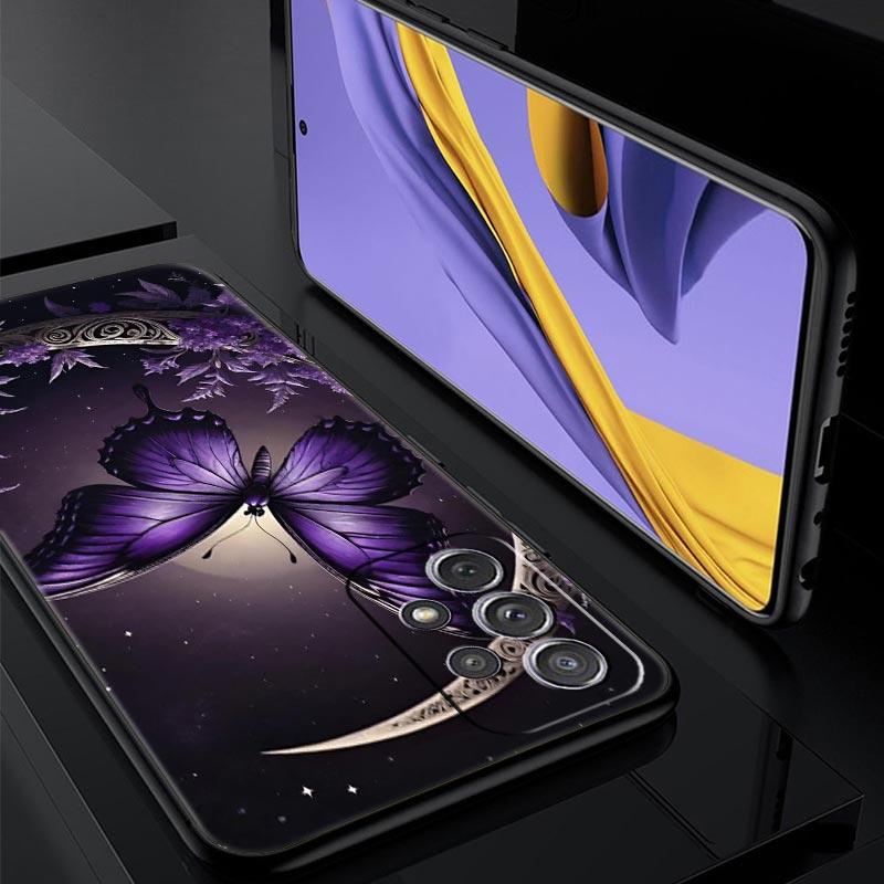 Art Purple Butterfly Phone Case for Samsung Galaxy A55 A35 A15 A14 A13 A25 A54 A51 A71 A72 A73 A32 A52 A41 5G Soft TPU Shell Bag