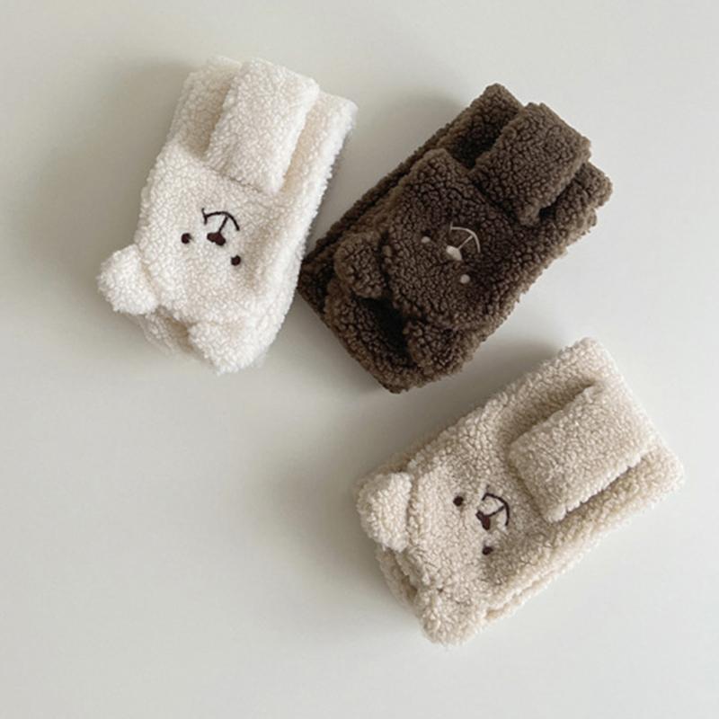 Cute Plush Baby Gloves Bear Embroidered Toddler Mittens Winter Thick Warm Cashmere Kids Full Finger Gloves