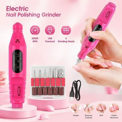 20000 RPM Electric Nail File 6 Grinding Heads Nail Grinder  Nail Tools