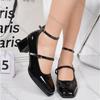 Fashion Comemore Square Head Mary Jane Shoes Women Spring Autumn Retro Belt Buckle Shallow Mouth Single Shoes Black Red High Heel Pumps