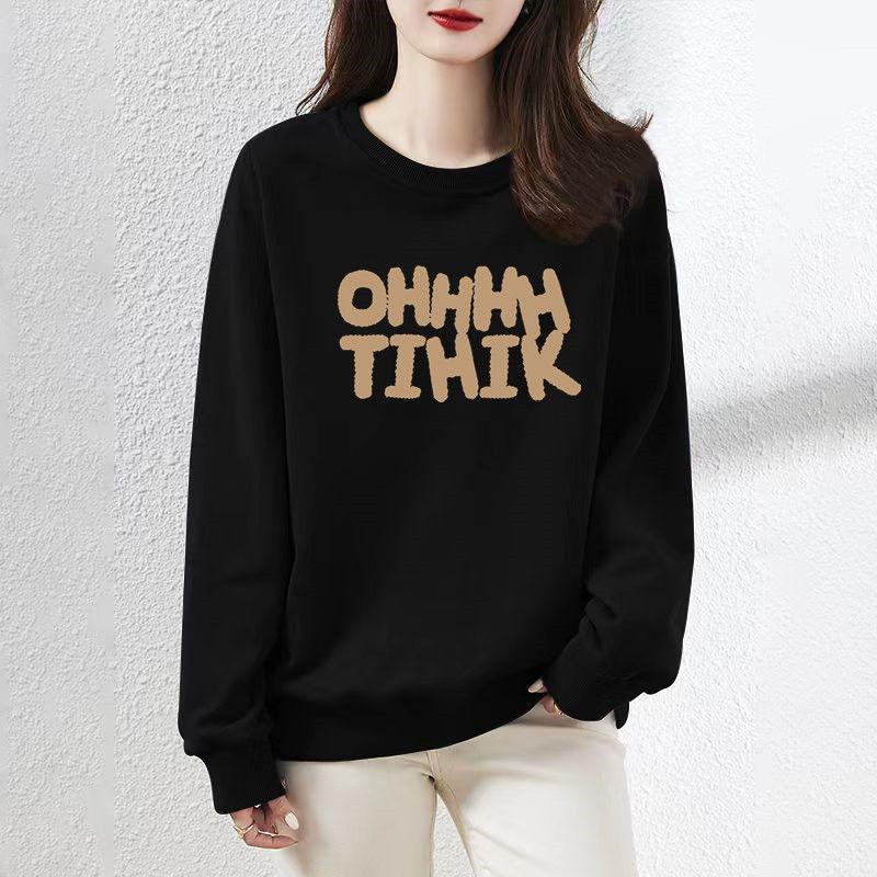 Simplicity Casual Autumn Winter Women O-Neck Letter Printing Korean Fashion Trend Versatile Loose Long Sleeve Sweatshirts Tops