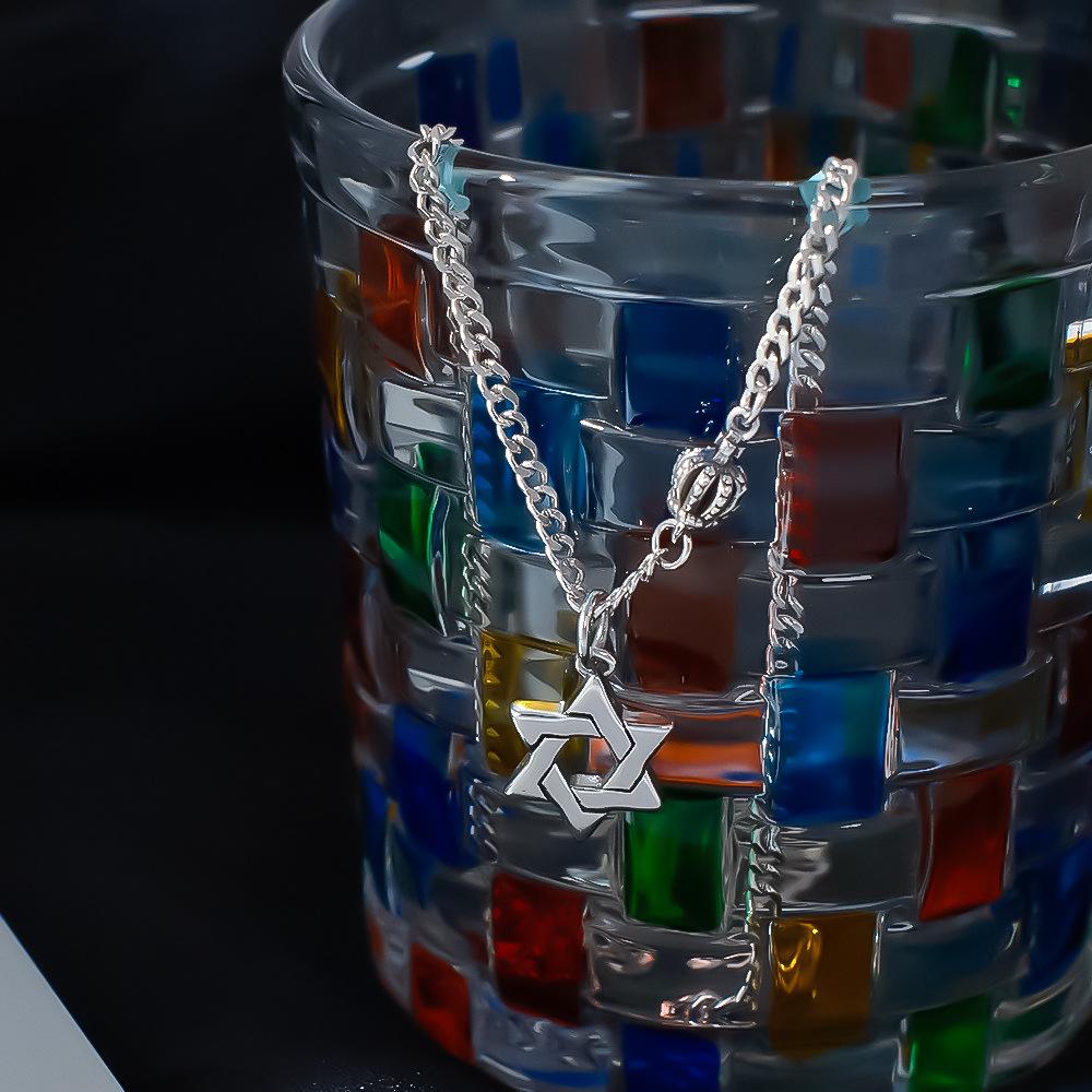 Hexagram Crown Necklace Niche Design Sense Retro Versatile High Sense Simple Sweater Chain