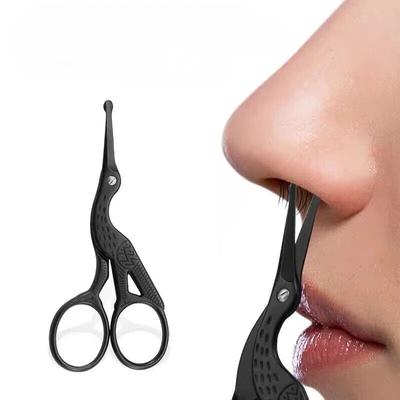 Tesoura de cabelo de nariz de cabeça redonda preta Tesoura de beleza de cegonha para sobrancelhas Cabelo de nariz Barba Cabelo de orelha Tesoura de sobrancelha de aço inoxidável