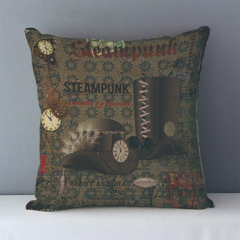 Short Plush Material Pillowcaseeuropean Style Vintage Steampunk Patterns Printed Cozy Couch Cushion Cover Home Decorative Pillow