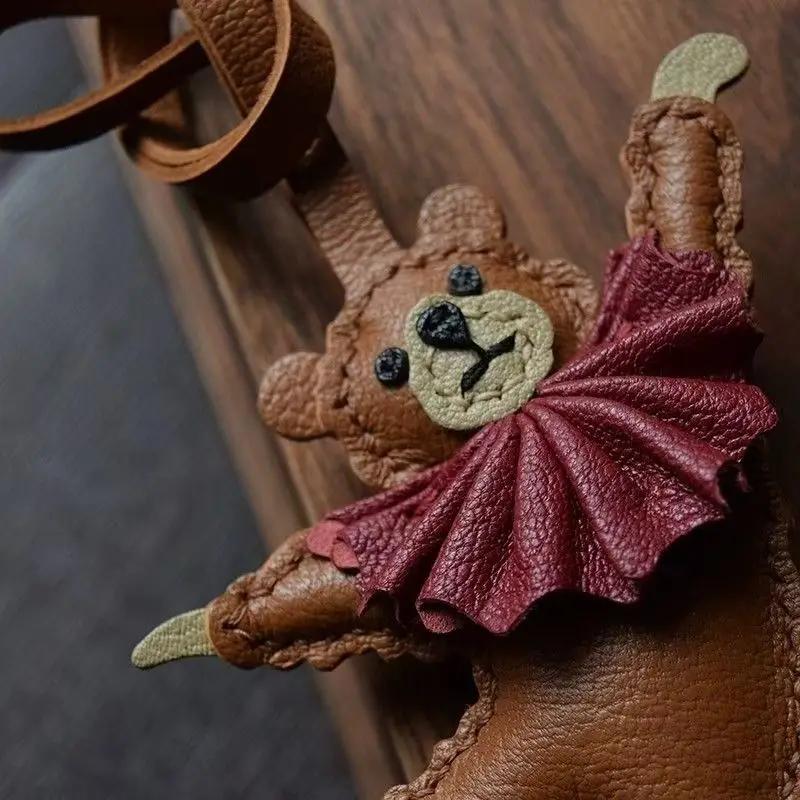 PU Leather Bag Hanging Charm Pendant Personalized Purse Hanging Ornament Cute Dance Bear Croissant Brand Keychain