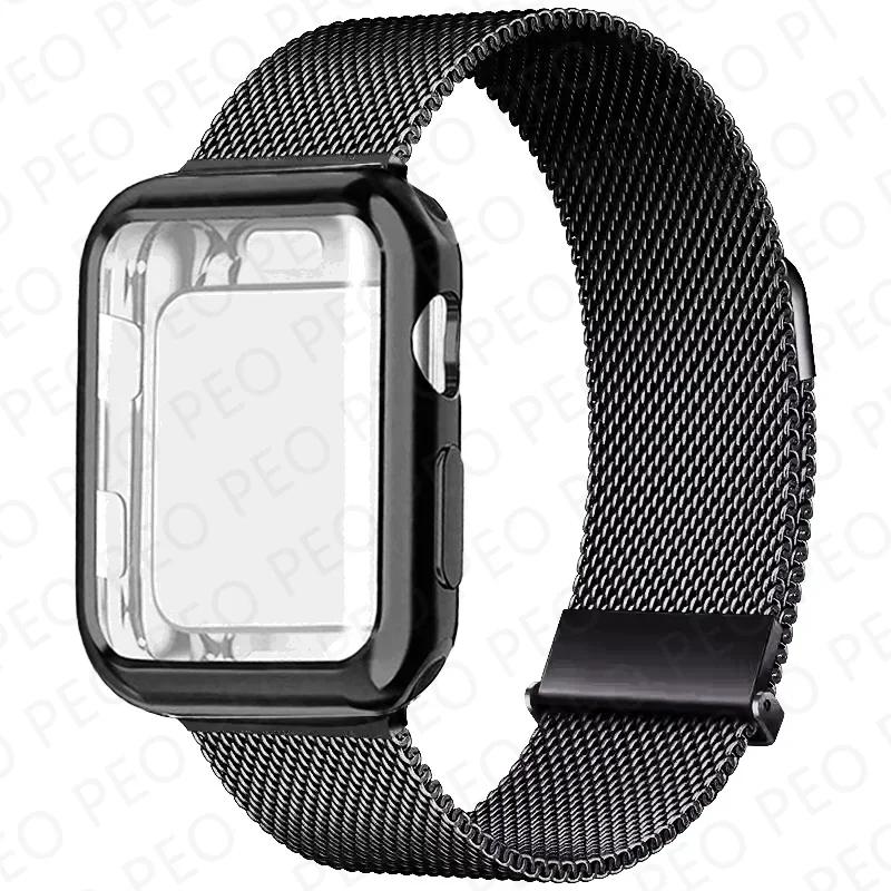 Case+Metal Milanese bands For Apple Watch Band 44mm 38mm-42mm-40mm Magnetic Loop iwatch Series 9 8 7 6 5 4 3 SE 45mm 41mm Strap