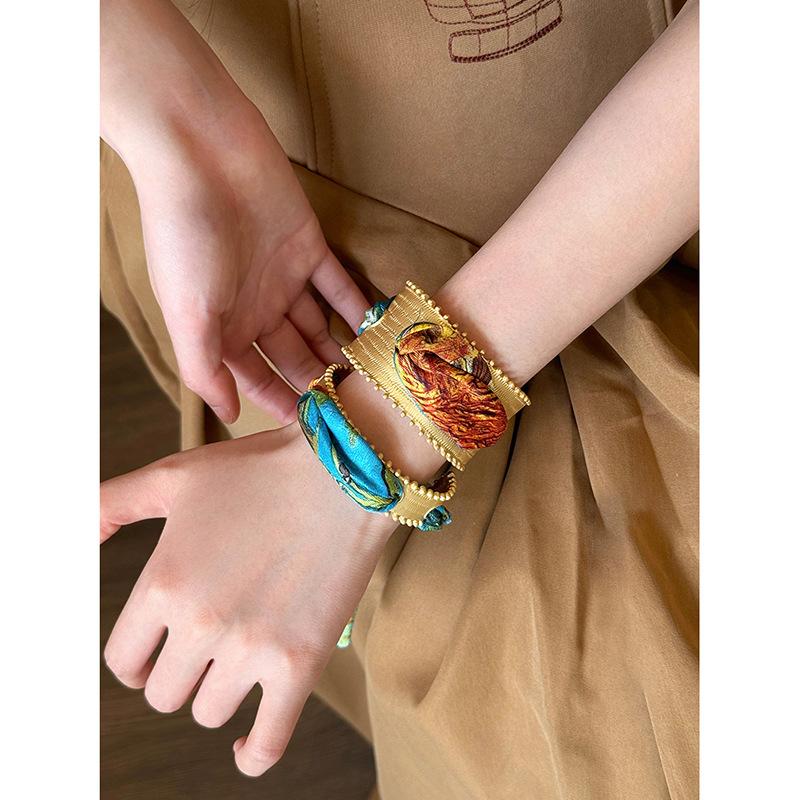 Matte silk scarf hollow opening bracelet retro niche temperament bracelet niche exaggerated high-end jewelry women