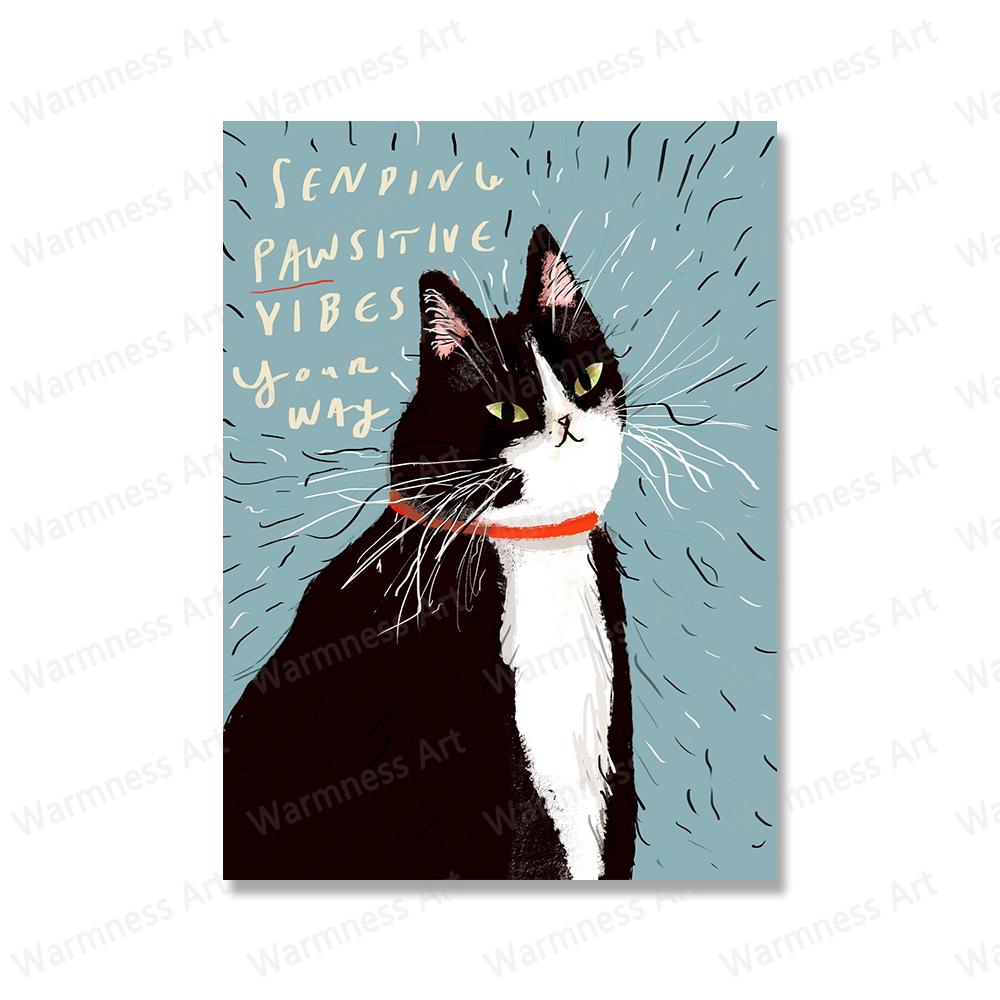 Alles Gute zum Geburtstag Katze Poster und Drucke Nordische Wandkunst Lustige Kaffeezeit Katzen Leinwand Malerei Bilder für Wohnzimmer Dekoration