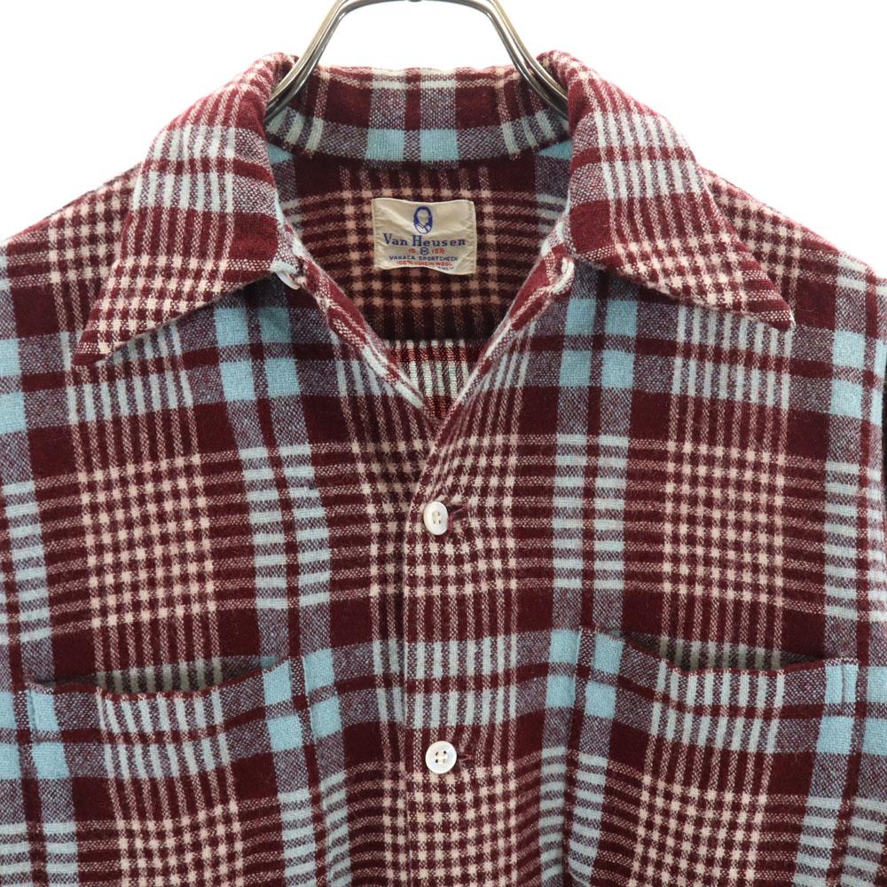 VAN HEUSEN 50. léta 60. léta Límec na rozepínání Vintage krabicová silueta Kostkovaný vzor Dlouhý rukáv Košile s límcem na rozepínání Pánská Použitá