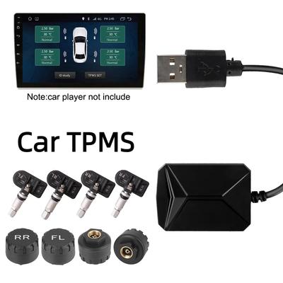 Car TPMS Tire Pressure Monitoring System Wireless Transmission TPMS With 4 Sensors Android Navigation Alarm System USB Android