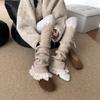 Wollstrick Thermische Stapelsocken Abdeckung Damen JK Schleife Vertikales Muster Spitze Beinabdeckung Dünne Wadenstrümpfe