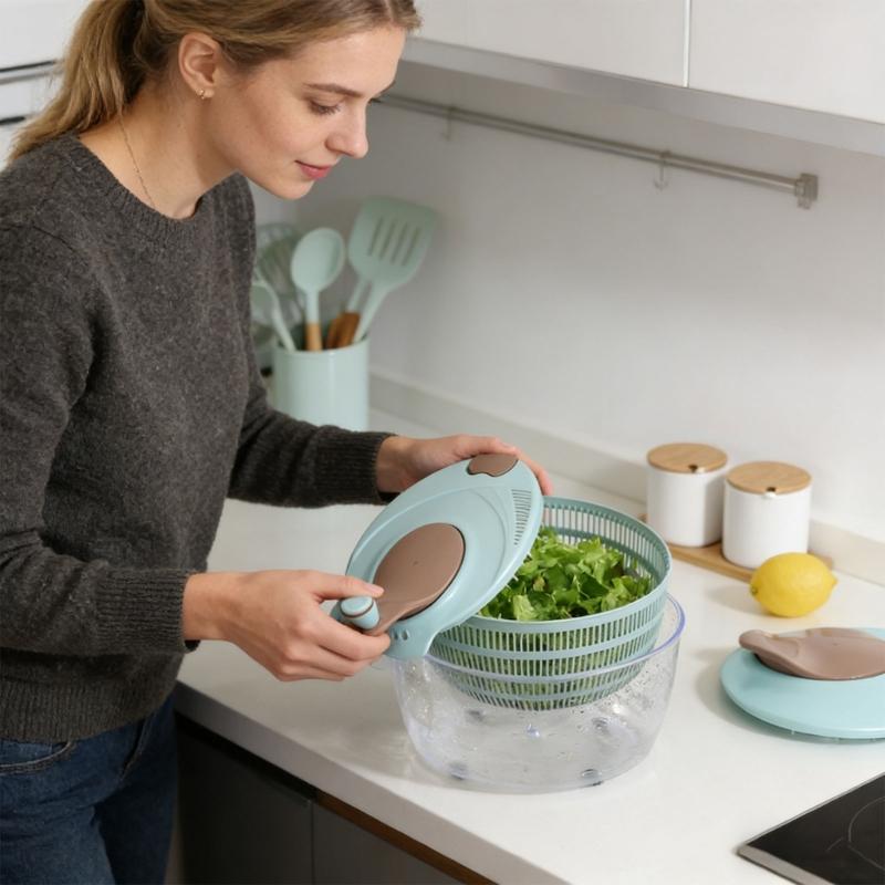 Salad Spinner with Clear Serving Bowl Lettuce Dryer Spinner Fruit and Veg Wash Drainer 25cm for Salad Preparation