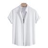 2025 Men's Solid Color Short Sleeve Lapel Shirt - European & American Casual