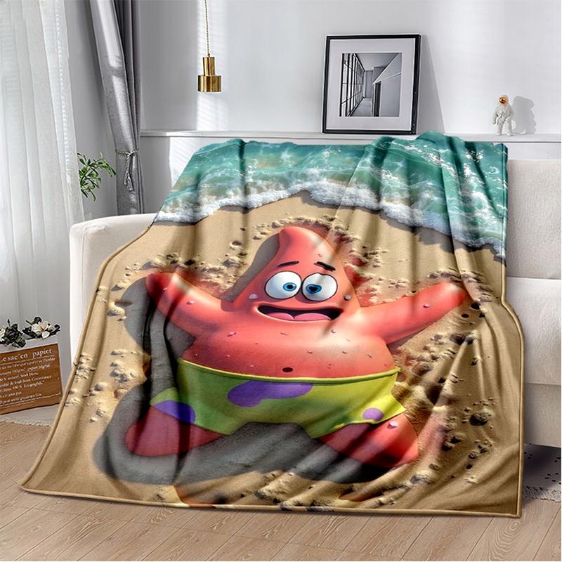

Funny S-SpongeBob Patrick Star Cartoon Flannel Blanket Soft Warm Throw Blanket for Bedroom Living Room Bed Camping Picnic Kids 75x90cm