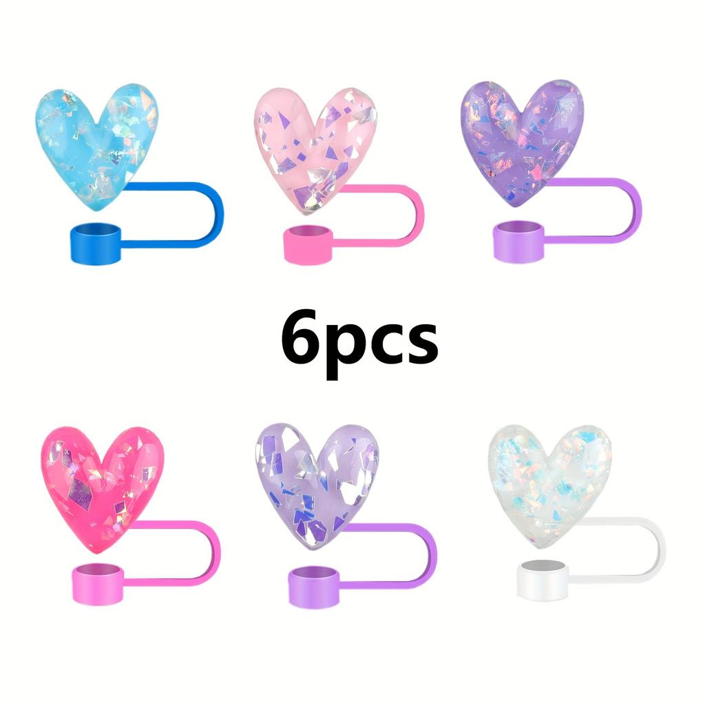 Cross-Border Hot-Selling Reusable Eco-Friendly Plastic Sparkling Sequin Love Dust Cap for Accessory Decorative Straw Party
