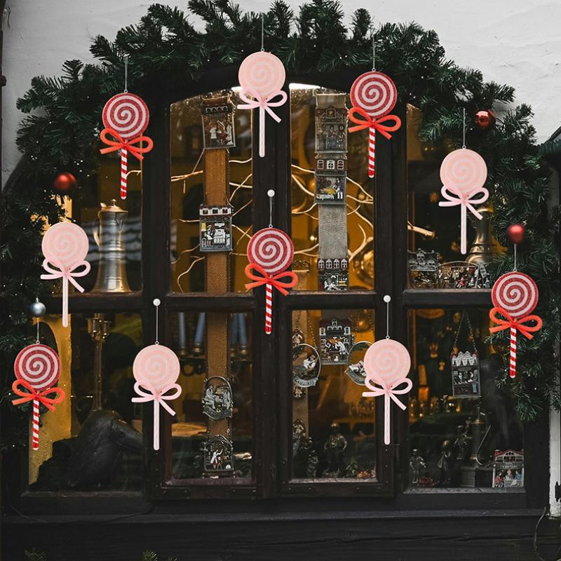 1Pc Christmas decoration supplies, red lollipop pendant, pink bow simulation candy, children's gift, colored candy