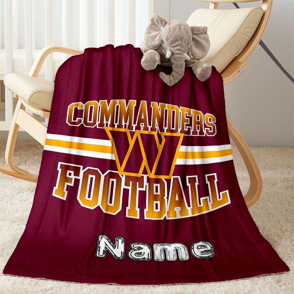 Commanders Football Team Personalized Text Blanket Gift Customizable Blanket Soft Warm Cozy Perfect for Nap Home Decor Seaside Living Room