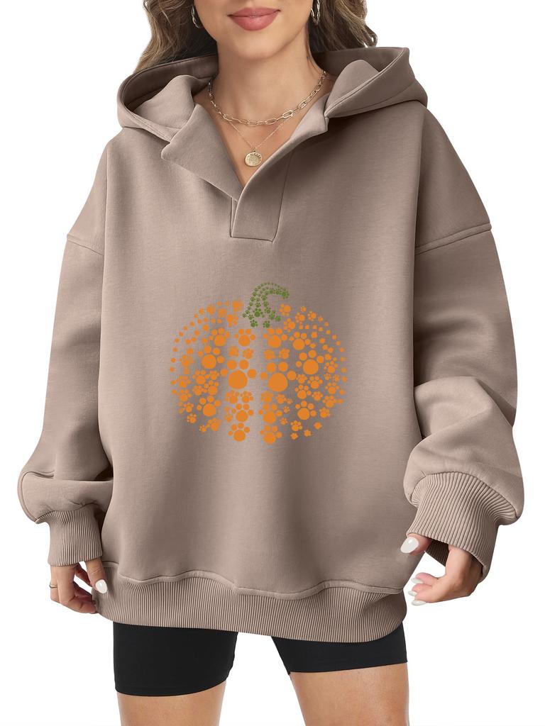 2025 real pumpkin autumn and winter Halloween velvet hooded sweater female American trendy cartoon printing thickened